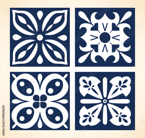 Vintage Floor Tile geometric design with ornamental element. Traditional Portuguese azulejo motifs.
