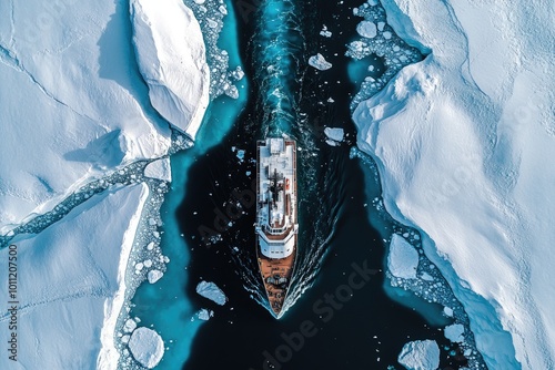 Sturdy Icebreaker Ship Making its Way through Polar Waters