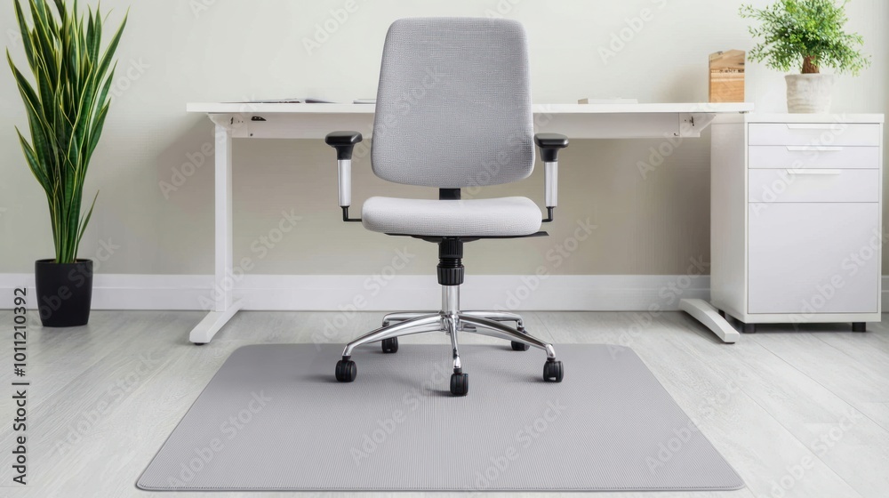 Grey Office Chair Mat on Hardwood Floor. Grey Office Chair Mat on Hardwood Floor.