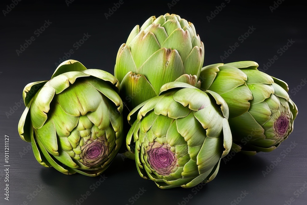 Fototapeta premium Artichokes isolated on black background