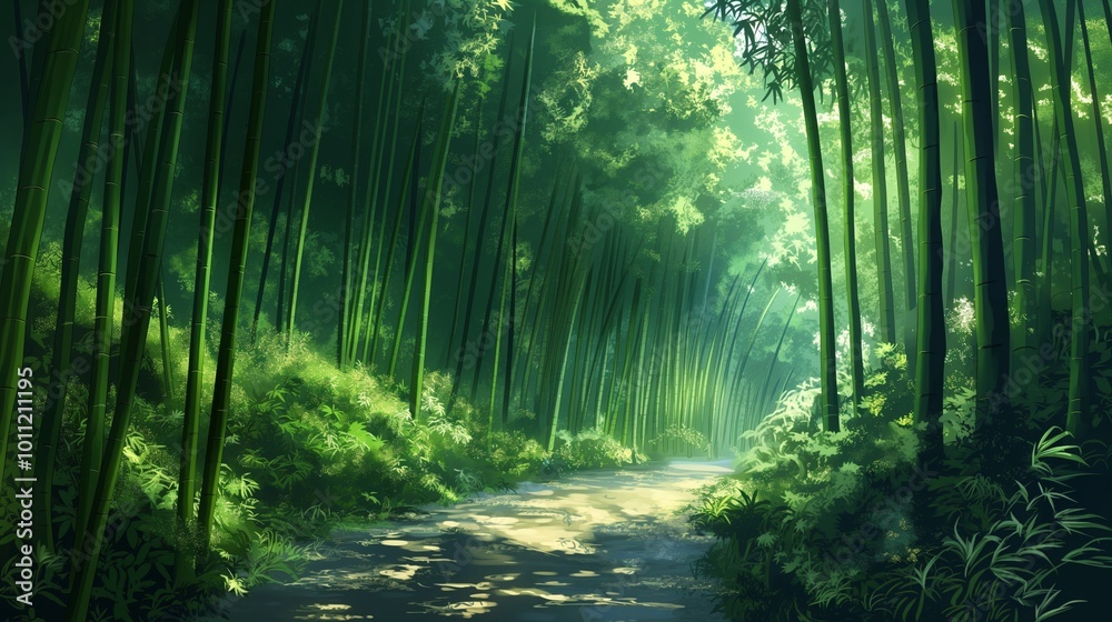 Naklejka premium landscape forrest of anime background, can use for wallpaper