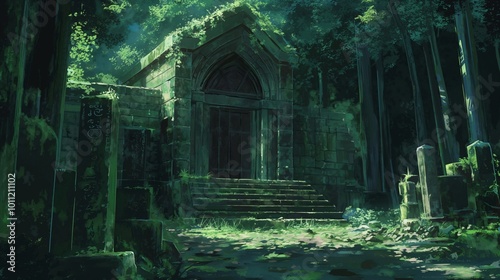 landscape forrest of anime background, can use for wallpaper
