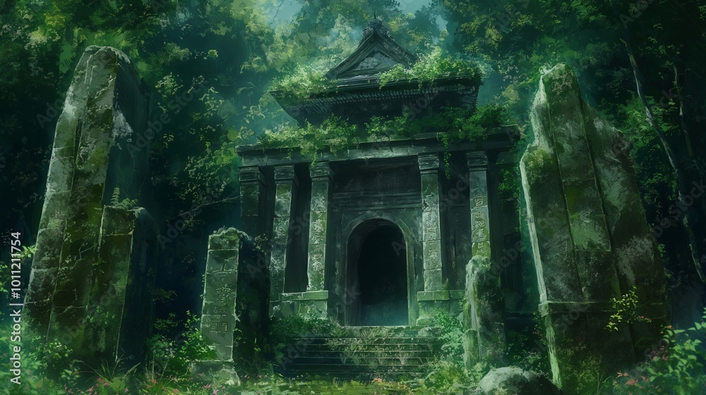 Naklejka premium landscape forrest of anime background, can use for wallpaper