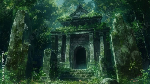 landscape forrest of anime background, can use for wallpaper