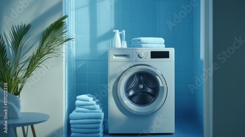 Modern Bright Laundry Room with Washing Machine