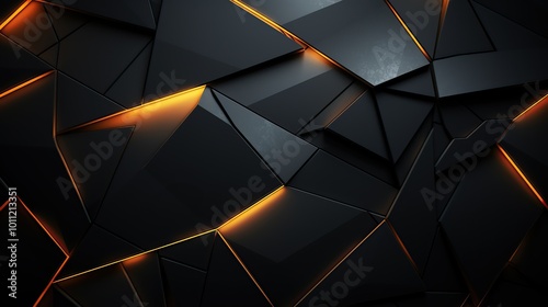 Abstract Black and Orange Geometric Pattern with Glowing Lines