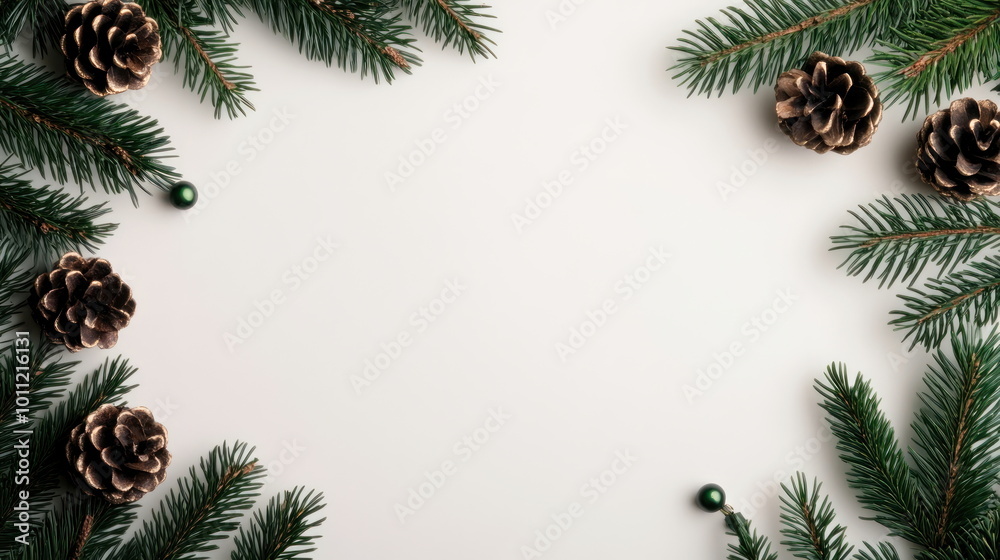 Christmas Fir Branches and Pine Cones on White Background. Christmas Fir Branches and Pine Cones on White Background.