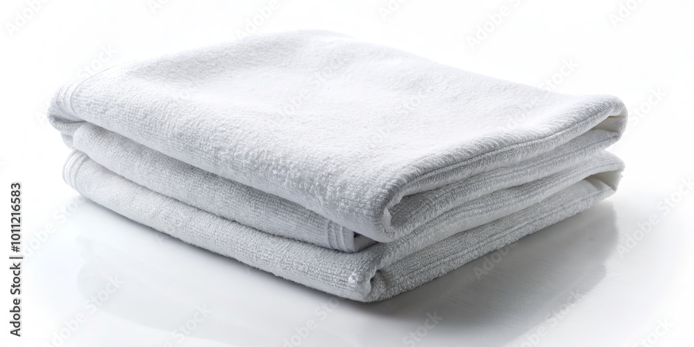 Soft and delicate white towels neatly folded, showcasing gentle folds and minimalistic design. Perfect for adding touch of elegance to any bathroom or spa setting Soft and delicate white towels neatly folded, showcasing gentle folds and minimalistic design. Perfect for adding touch of elegance to any bathroom or spa setting
