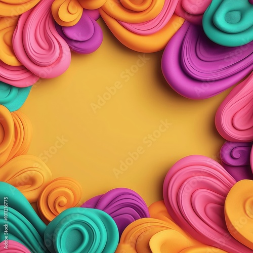 Colorful 3D Abstract Swirls on Yellow Background for Diwali Festival Greeting Design