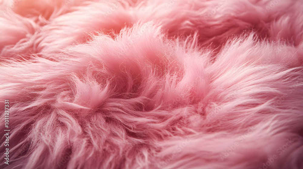 Pink fur background fluffy texture with soft light and shadows. The vibrant pink fur creates a luxurious and plush backdrop, with delicate lighting casting soft shadows across the surface, emphasizing