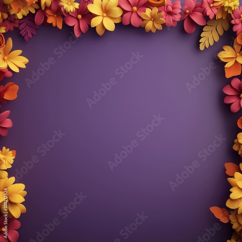 Vibrant Floral Border on Purple Background for Diwali Festival Greeting Banner
