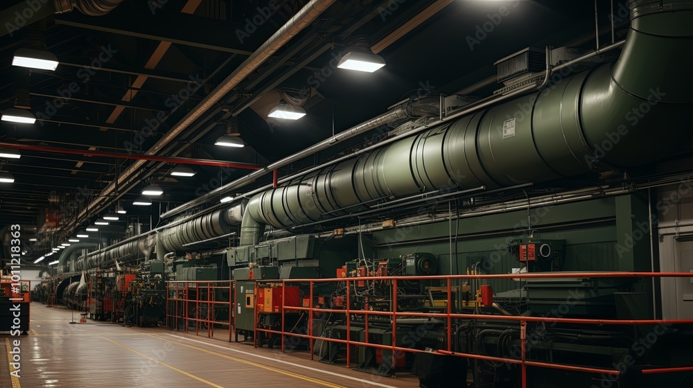 Industrial Interior with Network of Piping and Machinery Industrial Interior with Network of Piping and Machinery