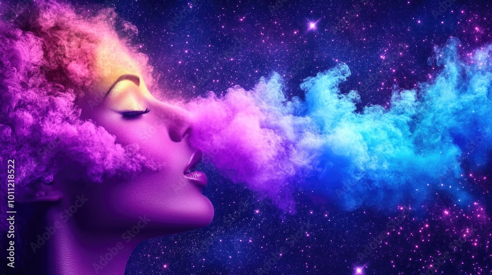 Surreal cosmic dreamscape with vibrant colors and ethereal clouds