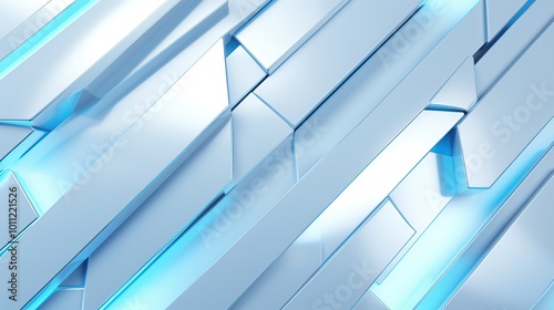 Abstract geometric background of blue and silver 3D shapes, perfect for technology, futuristic, or corporate designs