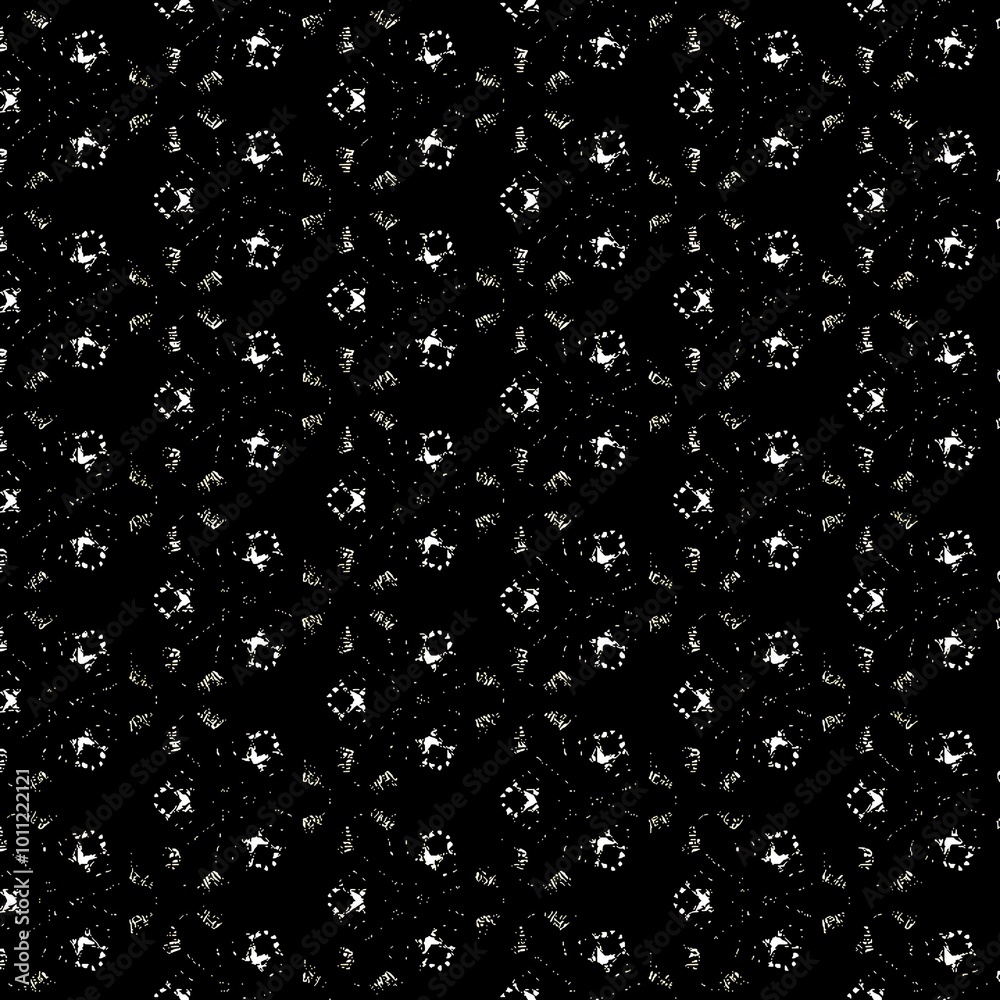 A seamless pattern of white, gray, and gold geometric shapes on a black background. A seamless pattern of white, gray, and gold geometric shapes on a black background.