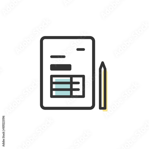 請求書や注文書などの書類とペンのベクターアイコン(版ずれカラー)