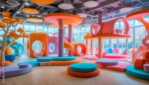 Vibrant and Inviting Indoor Playground with a Kaleidoscope of Colors