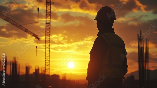 Construction Worker Silhouette at Sunset