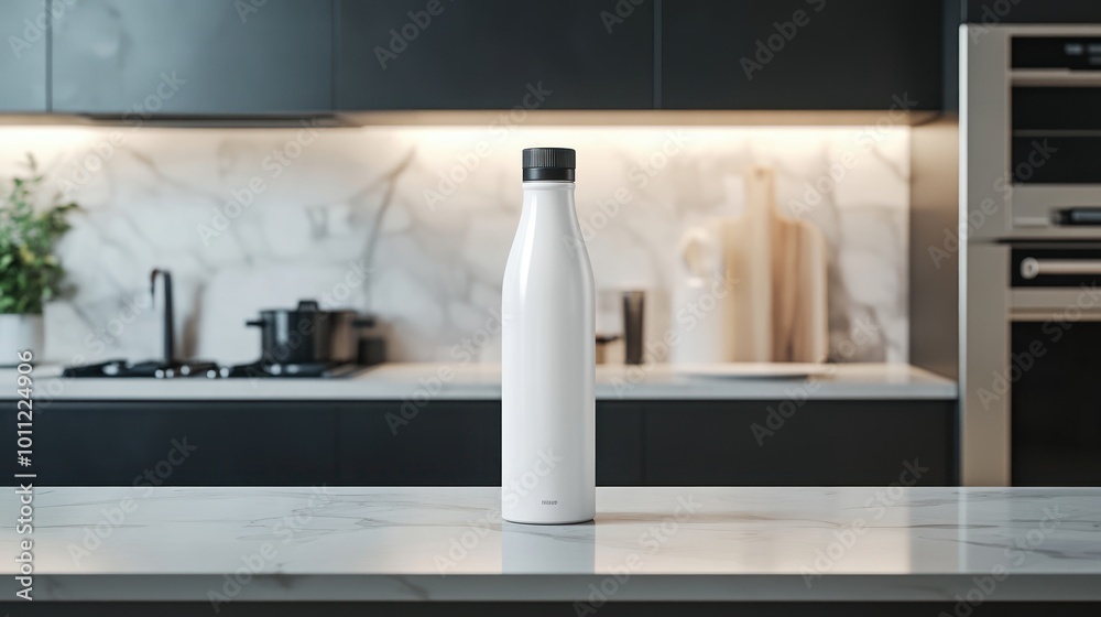 White Water Bottle on Kitchen Counter White Water Bottle on Kitchen Counter