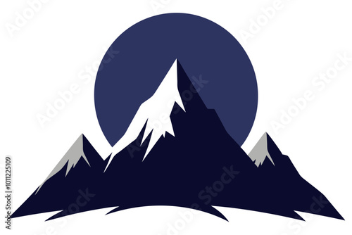 Vector Illustration of Mountain Silhouette with Full Moon Rising Behind Scenic Landscape
