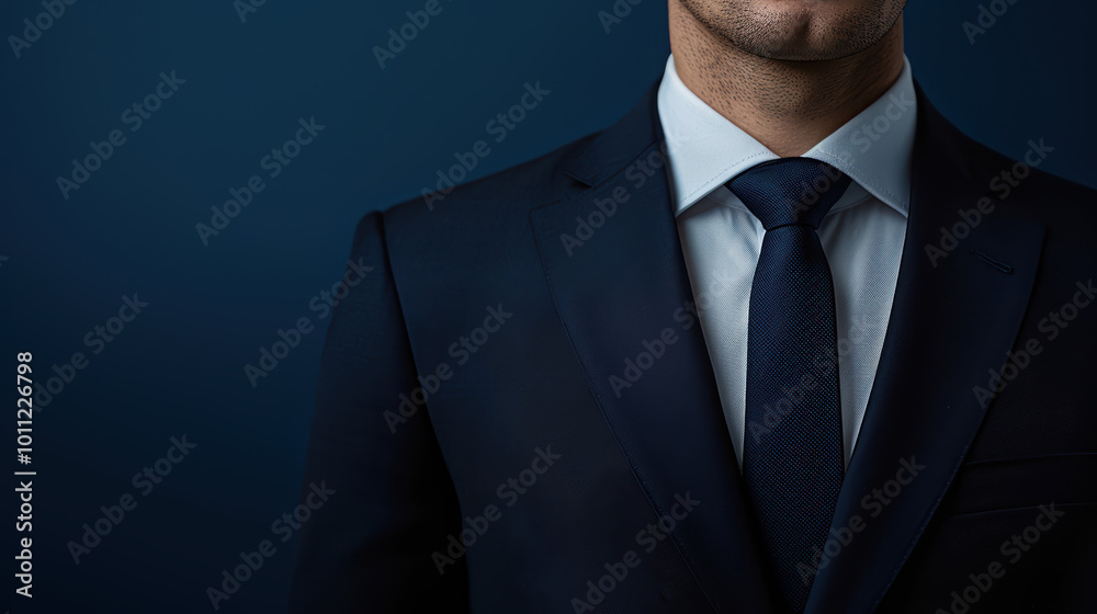 The Power of a Suit: A close-up shot of a businessman's sharp suit, exuding confidence and professionalism. The navy blue suit, crisp white shirt. The Power of a Suit: A close-up shot of a businessman's sharp suit, exuding confidence and professionalism. The navy blue suit, crisp white shirt.