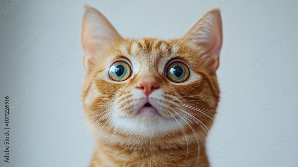 Ginger Cat with Surprised Expression and Wide Eyes Isolated on White Background Ginger Cat with Surprised Expression and Wide Eyes Isolated on White Background