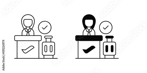 Airport Check In Counter set icon with white background vector stock illustration