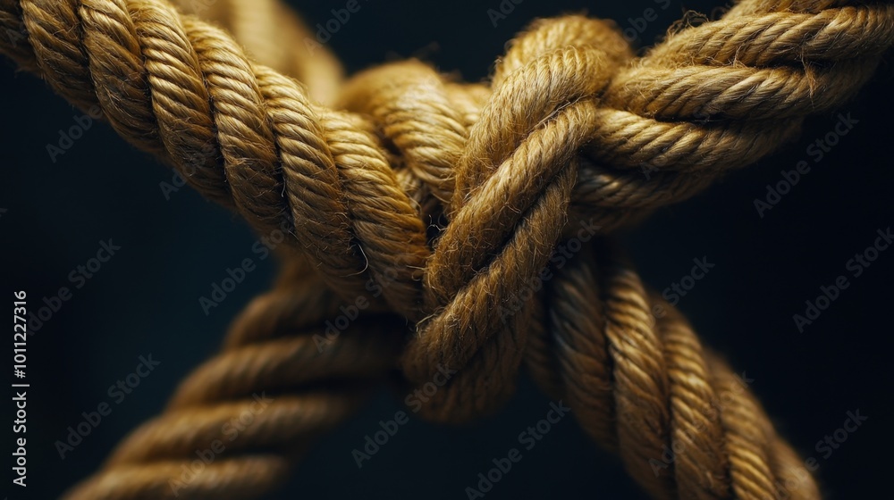 The Intertwined Knot of Hemp Rope, Close-up, Dark Background, Texture, Nautical, Fiber, Macro The Intertwined Knot of Hemp Rope, Close-up, Dark Background, Texture, Nautical, Fiber, Macro