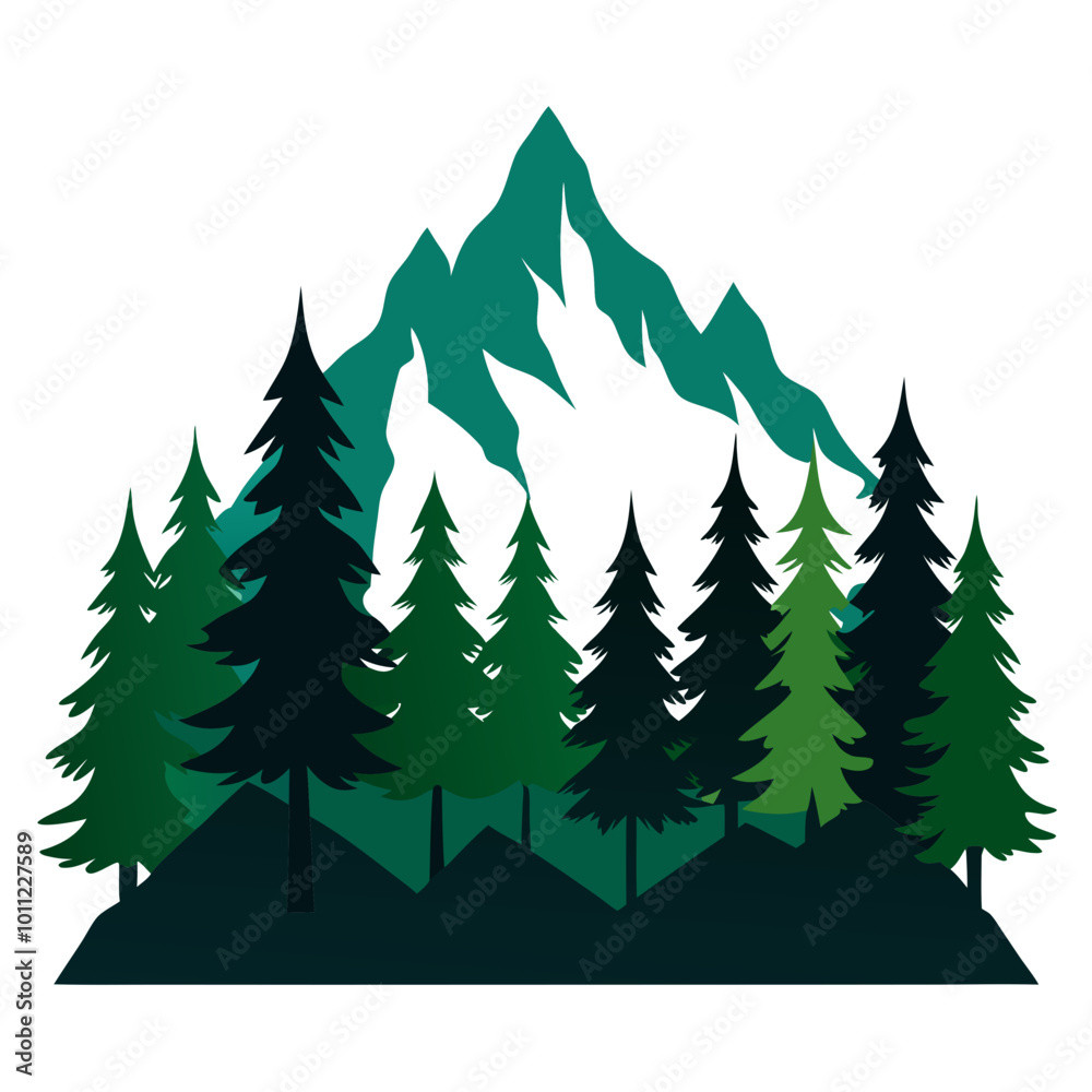 Obraz premium Enchanting Pine Trees Vector Illustration in a Thick Forest Landscape 