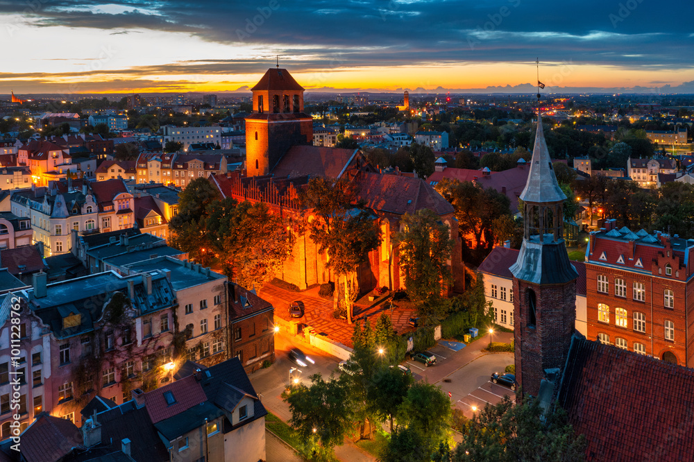 Naklejka premium Beautiful scenery of Tczew city by the Vistula River at sunset. Poland