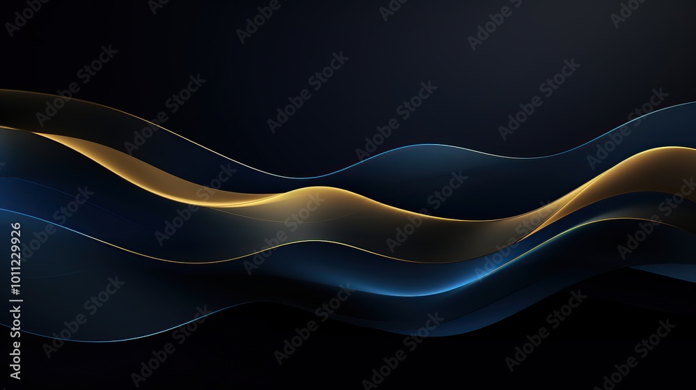 Fototapeta premium Abstract Blue and Gold Waves on Dark Background, Dynamic Lines for Technology, Music, and Luxury Design