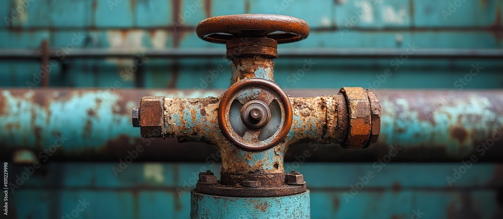 Old rusty water valve with peeling paint. Old rusty water valve with peeling paint.