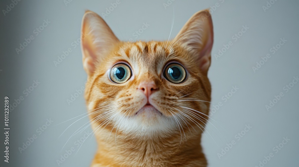 Ginger Cat with Surprised Expression and Wide Eyes Isolated on White Background Ginger Cat with Surprised Expression and Wide Eyes Isolated on White Background