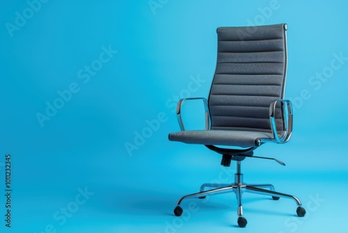 Elegant office chair on a vivid blue background with a modern design