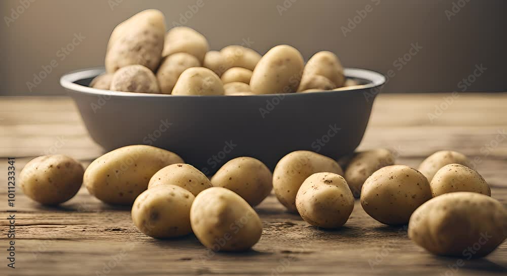 potatoes in a bowl on wooden table potatoes in a bowl on wooden table