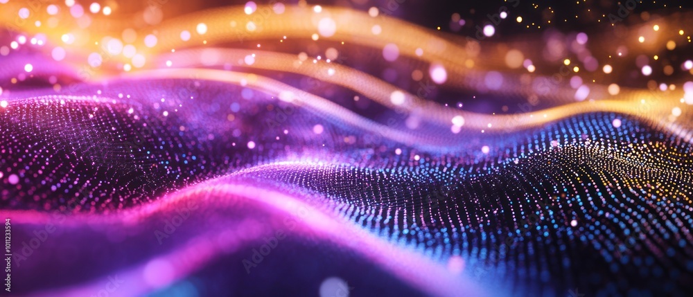 abstract technology background made of interconnected wavy dots and flowing lines
