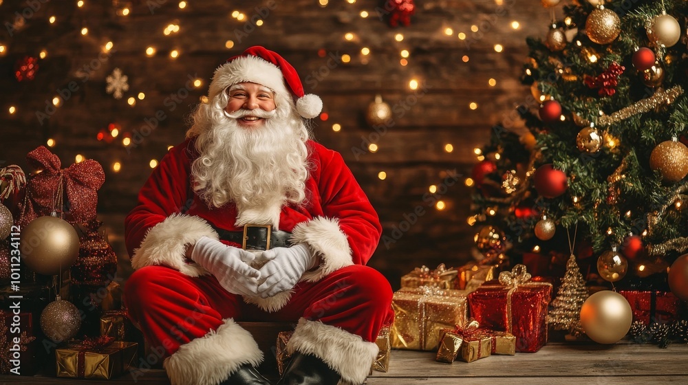 Grinning Santa on festive background Grinning Santa on festive background