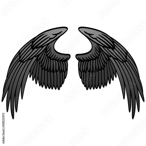 Black Wings Angels Bird Wing Vector Illustration Drawing 