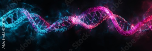 Obraz na płótnie Inverted colors DNA strand in cyan and yellow glow w salonie
