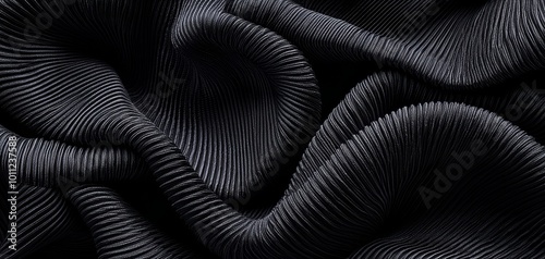 Wallpaper Mural A close-up view of textured black fabric featuring elegant, flowing waves and intricate detailing that creates a luxurious appearance. Torontodigital.ca