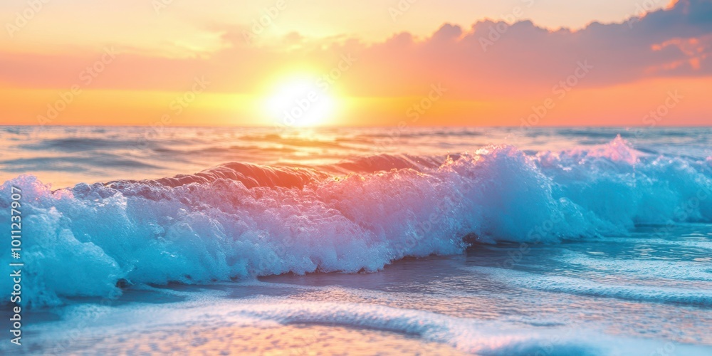 A serene sunset over gentle waves, casting vibrant colors across the sky and sea, creating a picturesque coastal scene. A serene sunset over gentle waves, casting vibrant colors across the sky and sea, creating a picturesque coastal scene.