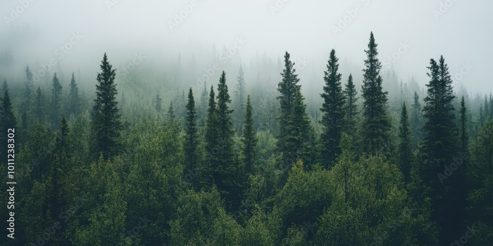 A serene view of a dense forest shrouded in mist, showcasing tall evergreen trees against a backdrop of lush greenery. A serene view of a dense forest shrouded in mist, showcasing tall evergreen trees against a backdrop of lush greenery.