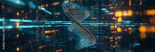 Obraz na płótnie DNA helix with glowing data streams in digital environment w salonie