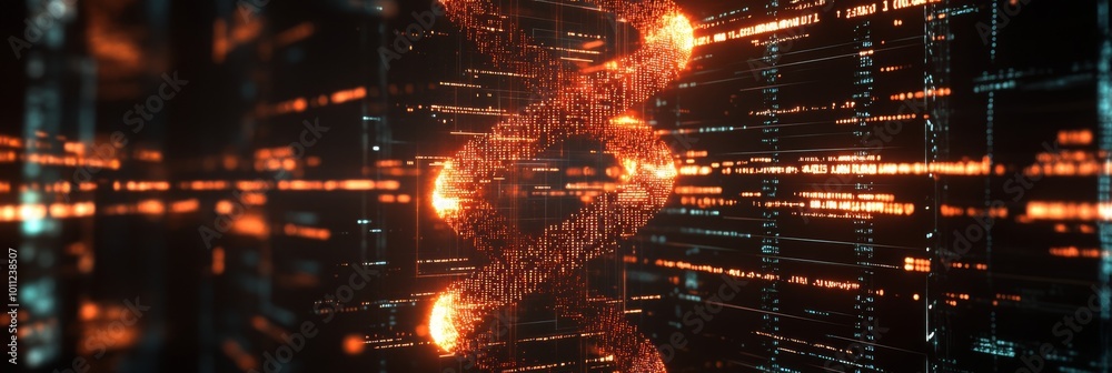 DNA helix surrounded by digital data streams DNA helix surrounded by digital data streams