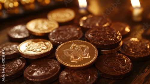 Hanuka treats: chocolate coins and dreidels. photo