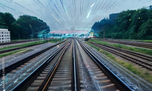 Railway track with high technology digital network. Traffic network