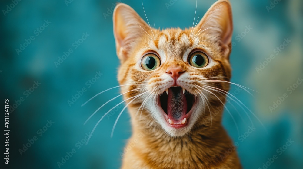 Funny Ginger Cat with Shocked Expression and Wide Eyes on White Background Funny Ginger Cat with Shocked Expression and Wide Eyes on White Background