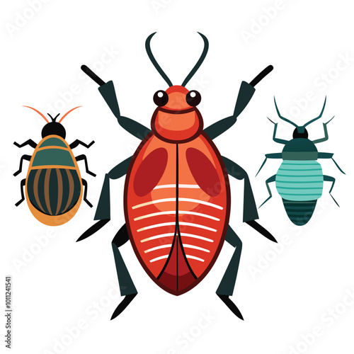 Bug line icon vector illustration set Bedbug insect coloring on a white background