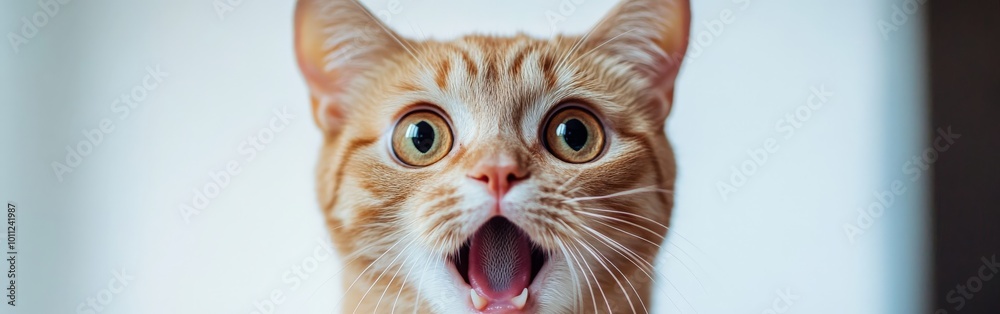 Funny Ginger Cat with Shocked Expression and Wide Eyes on White Background Funny Ginger Cat with Shocked Expression and Wide Eyes on White Background