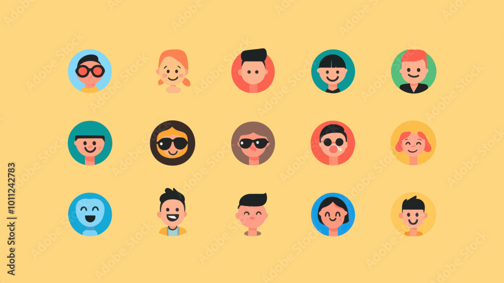 Flat Cartoon Emoji Set with Diverse Facial Expressions for Social Media and Messaging Apps Flat Cartoon Emoji Set with Diverse Facial Expressions for Social Media and Messaging Apps